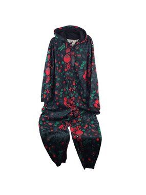 Fabletics Cozy Fleece Hooded Christmas Onesie Sz XXL/1X Tall HoHoHoliday Print